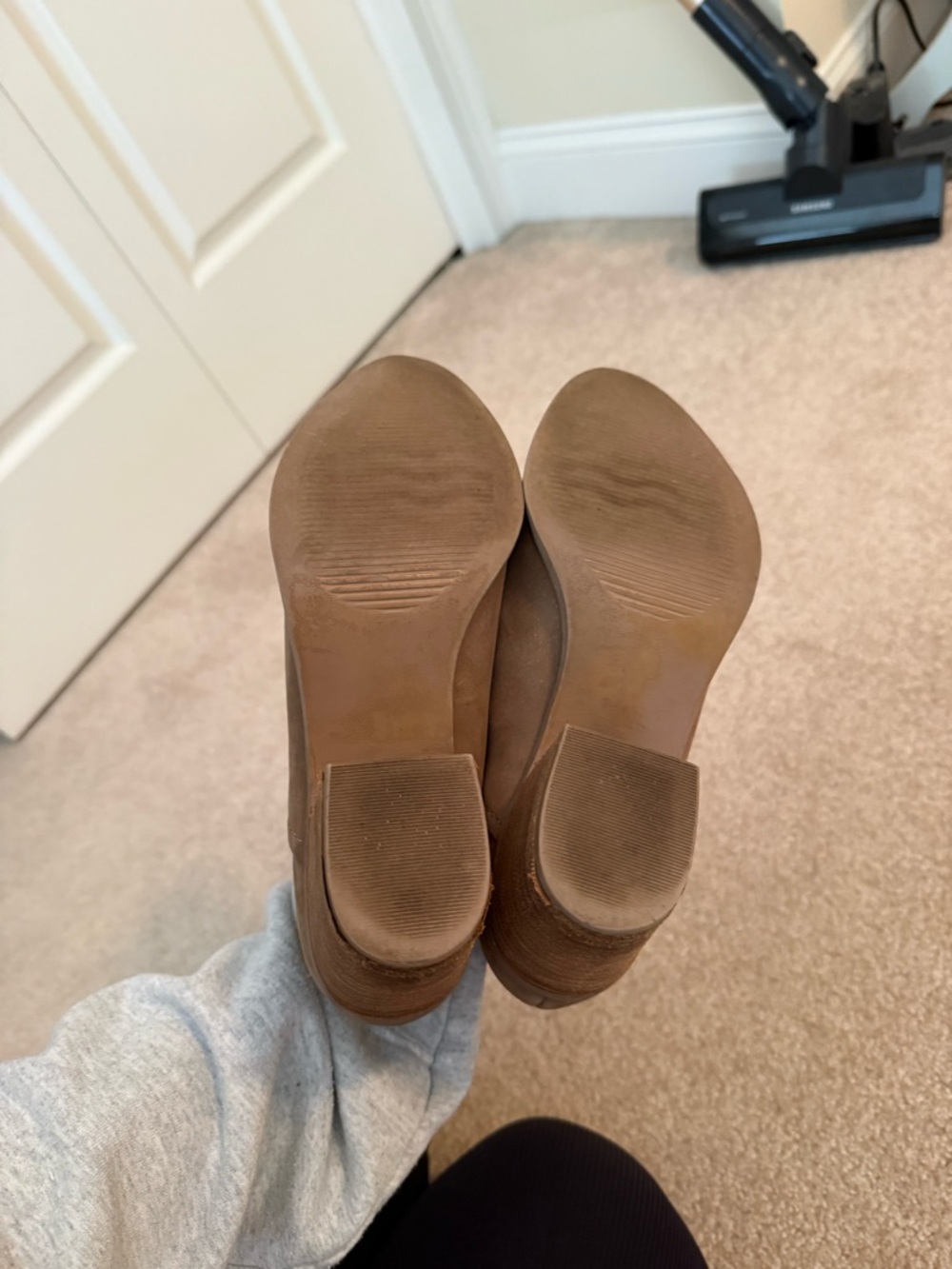 Steve Madden Petra Taupe Slip-On Ankle Booties with Block Heel - Picture 7 of 8